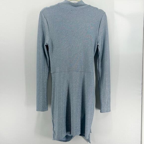 Reformation Paprika Light Blue Sparkle Long Sleeve Mini Dress Large - Picture 3 of 7